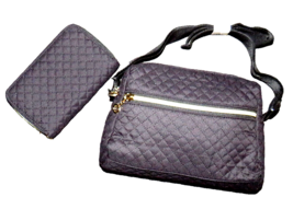 Black Quilted Small Crossbody Purse and Matching Wallet Gold Tone Hardware - £19.65 GBP