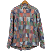 J. Crew Patchwork Shirt Mens L Button Down Long Sleeve Plaid Cotton 90s Vintage - £31.27 GBP