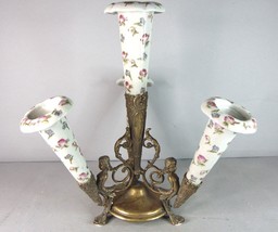 Art Nouveau Style Floral Porcelain Fluted Vase E411 - £99.46 GBP