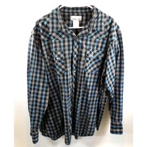 Wrangler Rancher Flannel Shirt Mens XXL Black White Blue Plaid Pearl Snap - $12.55