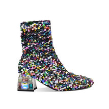 bling colorful women boots winter ladies party shoes crystal mid heels club roun - £95.41 GBP