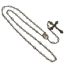 RARE Vintage Rosary Faceted Round Rock Crystal Beads 41&quot; 30g Sterling Cr... - $2,141.41 MXN