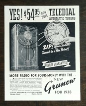 Vintage 1937 Grunow Teledial Automatic Tuning Radio Original Ad 721 - £5.20 GBP