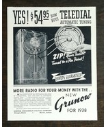 Vintage 1937 Grunow Teledial Automatic Tuning Radio Original Ad 721 - £5.22 GBP