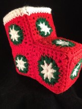Vtg Handmade Crochet Christmas  Knit Granny Square Boot Decor Craft Decoration - £9.56 GBP