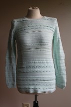 Banana Republic S Antarctic Blue Scallop Stripe Knit Cotton Blend Sweater - £19.86 GBP