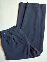 Talbots Dress Pants Womens Size 8 Petite Navy Blue Flowy Lined Pleated - £18.93 GBP