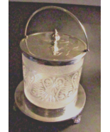 Antique English Victorian Silver Plate &amp; Etched Glass Crystal Biscuit Bo... - £157.37 GBP