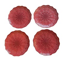 The Pioneer Woman Farmhouse Lace Claret Salad Plates Red Stoneware 8.25" 4 Sets - £27.60 GBP