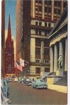 New York Postcard NYC Wall Street Looking Toward Historic Trinity Church  - $2.96