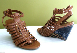 NEW Guess Designer Sexy Schyler Strappy Braided Wedges Faux Leather Sandals 7.5M - $37.42