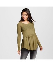 NEW Xhilaration Women&#39;s Green Drop-waist Laser-cut Knit Top - £10.35 GBP