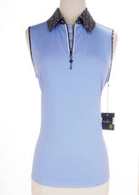 NWT Ladies BELYN KEY Periwinkle Black Keystone Sleeveless Golf Shirt - Size M image 2
