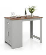 Counter Height Bar Table with Storage Cabinet and Drawer-Gray - Color: Gray - £171.77 GBP