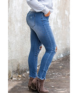 Sky Blue High Waist Distressed Skinny Jeans - $501.63 MXN