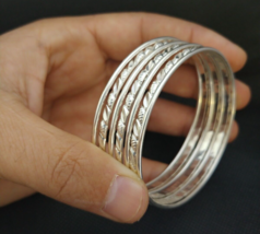 Moroccan Bracelet Silver Tuareg Cuff Bangle Handmade Tribal Simple Engra... - $859.37 MXN