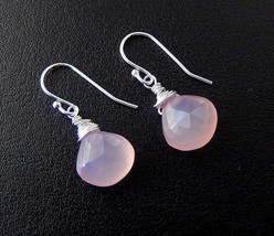 Pink Chalcedony Drop Earrings, Sterling Silver Teardrop Jewelry - £18.96 GBP
