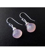 Pink Chalcedony Drop Earrings, Sterling Silver Teardrop Jewelry - $24.00