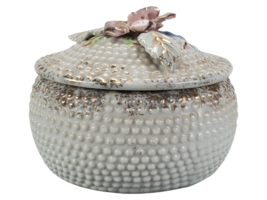 I.W Rice Irice Trinket Box Dresser Jar White Gold Floral Porcelain Made In Japan - £11.38 GBP