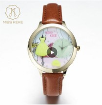 Watch Women MISS KEKE 3D World Gold with Brown Band $50 - $35.99