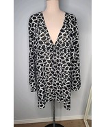 In Gear XL Tunic Top Cover Up Black Circle Print V Neck Angel Sleeves Ti... - $24.40 CAD