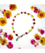 Summer Rainbow Anklet - 11&quot; Multicolor Crystal &amp; Gold Wire Wrapped Bracelet - $95.03 MXN