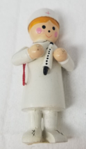 Nurse in Uniform Christmas Ornament White Wood Taiwan 1970s Vintage - £12.14 GBP