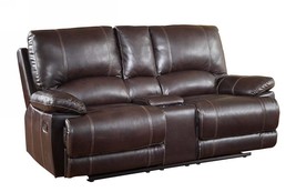 76" Brown Faux Leather Manual Reclining Love Seat With Storage - $25,354.67 MXN