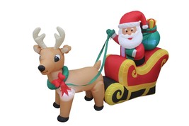 6 Foot Tall Christmas LED Inflatable Santa Claus Reindeer Sleigh Yard De... - $819.68 MXN