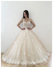 Sexy ALine Sheer Back Appliques Lace Wedding Dresses Bridal Dress - £181.72 GBP