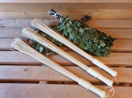 Sauna Bamboo massage broom 3 pieces. Natural 100% - £41.01 GBP