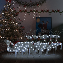 Reindeer &amp; Sleigh Christmas Decoration 140 LEDs Outdoor Silver - £177.25 GBP