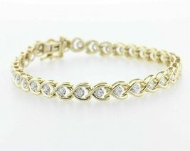 14K Yellow Gold Over 4ct Diamond Wishbone XO Hugs &amp; Kisses Love Link Bracelet - £138.65 GBP