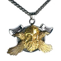 Odin Ravens Viking Necklace Gold PVD Plate Stainless Steel Norse God Pendant - £23.69 GBP