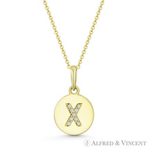 Initial Letter &quot;X&quot; CZ Crystal 14k Yellow Gold 15x9mm Round Disc Necklace Pendant - £60.97 GBP+
