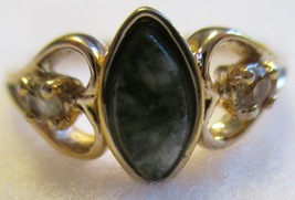  Avon© Faux Nephrite Jade & Rhinestone Ring Vintage 1970s - £8.04 GBP