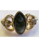  Avon© Faux Nephrite Jade &amp; Rhinestone Ring Vintage 1970s - £7.99 GBP