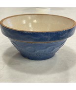 Antique Blue Salt Glazed Stoneware Mixing Bowl Wedding Ring Pattern 7” P... - £58.43 GBP