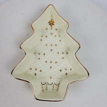 Vintage Christmas Tree Holiday Dish 8x6x1.25 Inch Beige Gold Tone by Bau... - $12.81