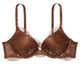 36D Dk Brown Gold Shimmer Lace Extreme Lift Victorias Secret Very Sexy Pu Uw Bra - £39.07 GBP