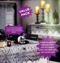 3 Pc Halloween Lace Set Black TABLECLOTH-MANTEL SCARF-WINDOW Swag Spiderweb - £18.28 GBP