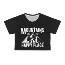 Personalized AOP Crop Tee: Mountains are my Happy Place (Black and White... - £29.16 GBP+