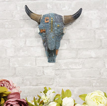 Western Cowboy Blue Jeans Steer Bison Bull Cow Horned Skull Head Wall Decor 3D - £35.17 GBP