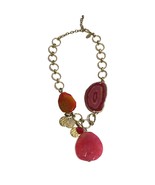 Chicos Necklace Pink Geode Slice Gold Tone Link Chain Chunky Statement - $41.19 CAD
