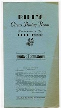 Bill&#39;s Circus Dining Room Restaurant Menu Waco Texas 1940&#39;s  - £68.83 GBP