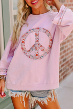 Light Pink Floral Peace Sign Drop Shoulder Top  - £34.70 GBP