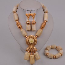 Orange Nigerian Coral Beads African Jewelry Set 2-18-D2 - £74.07 GBP