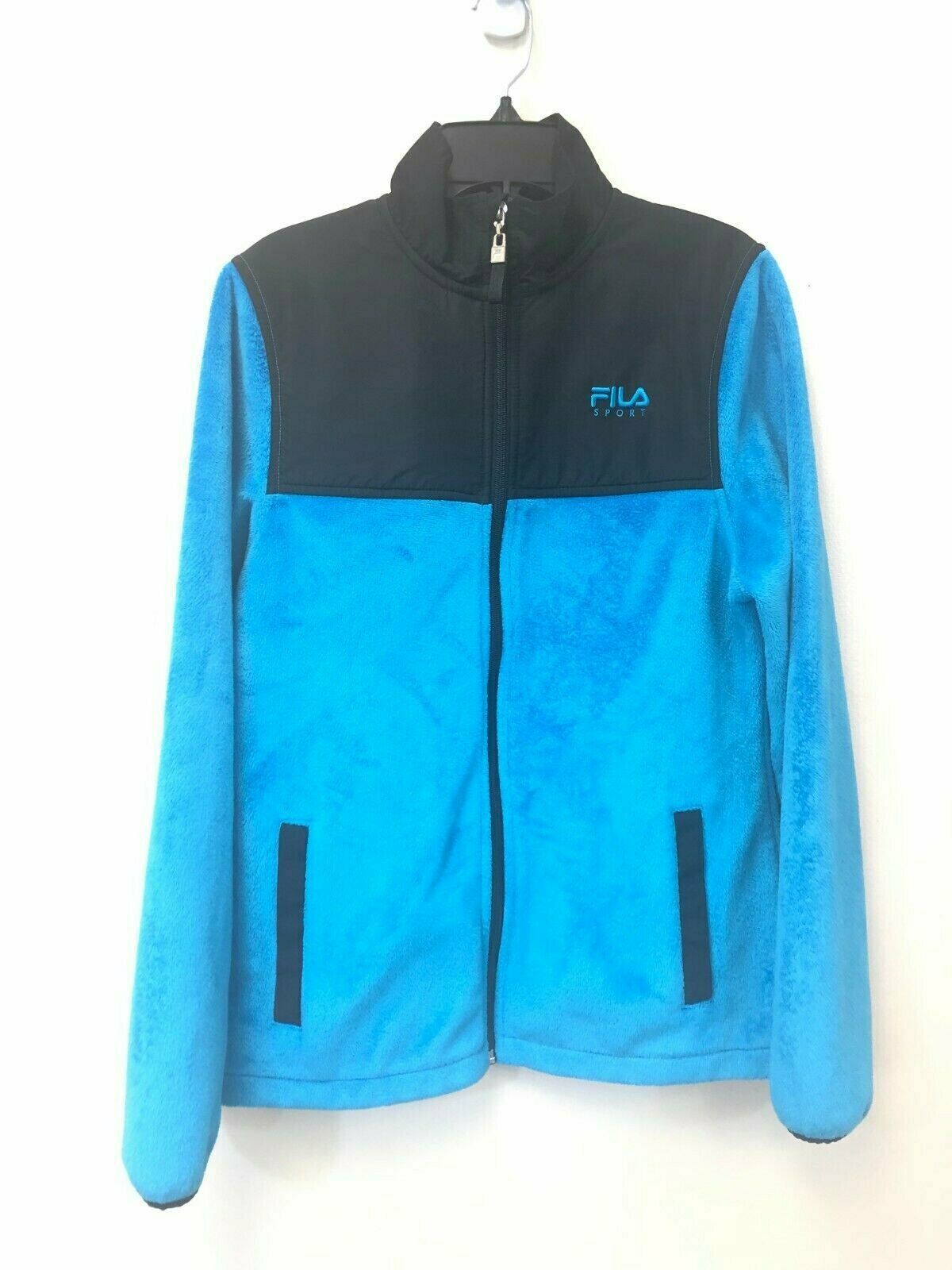 FILA Sport Women&#39;s Blue Black Fleece Full Zip Jacket, Size XS, EUC - $24.18