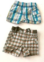 Lot of 2 Pair Shorts Infant Baby 0 3 months Plaid Green Blue Pull On Sho... - $9.89