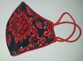 RED FLORAL Premium Fabric Cotton Face Mask》REVERSIBLE, 2-in-1》Washable, ... - £10.15 GBP